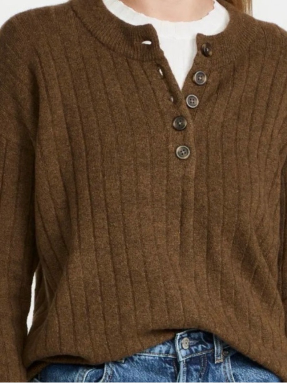 Madewell Sweater Women’s Large Bowden Henley Sweater in Coziest Yarn Brown